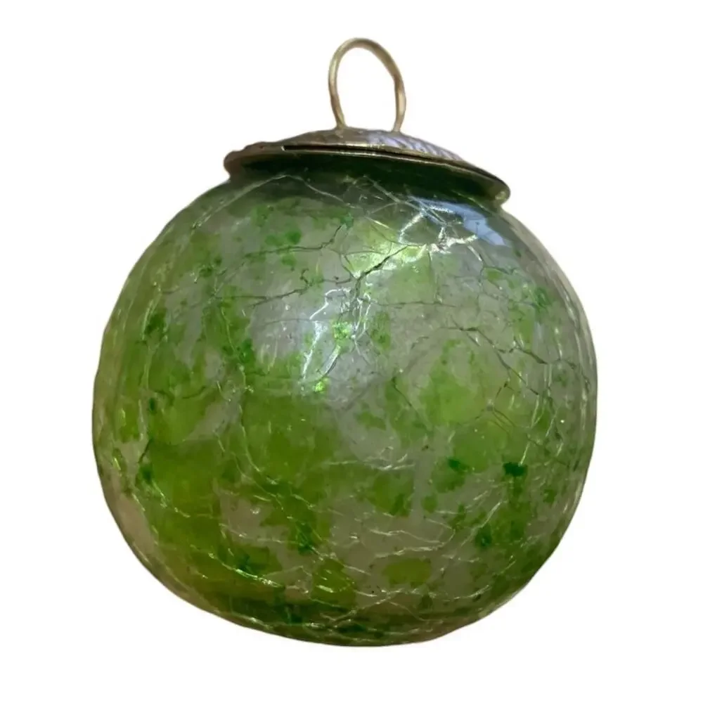 Set of 8‎ Green Crackle Glass Christmas Ornaments Vintage Style Round Holiday
